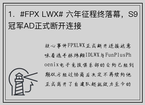 1.  #FPX LWX# 六年征程终落幕，S9冠军AD正式断开连接
